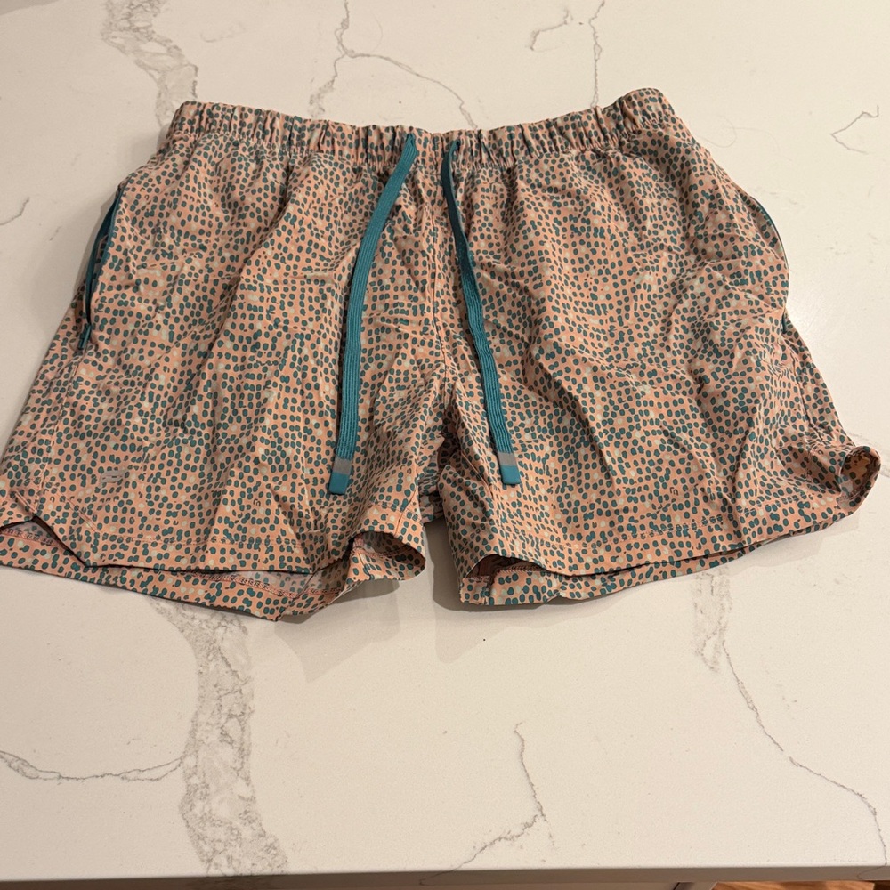 Fabletics Tan and Teal Athletic Shorts